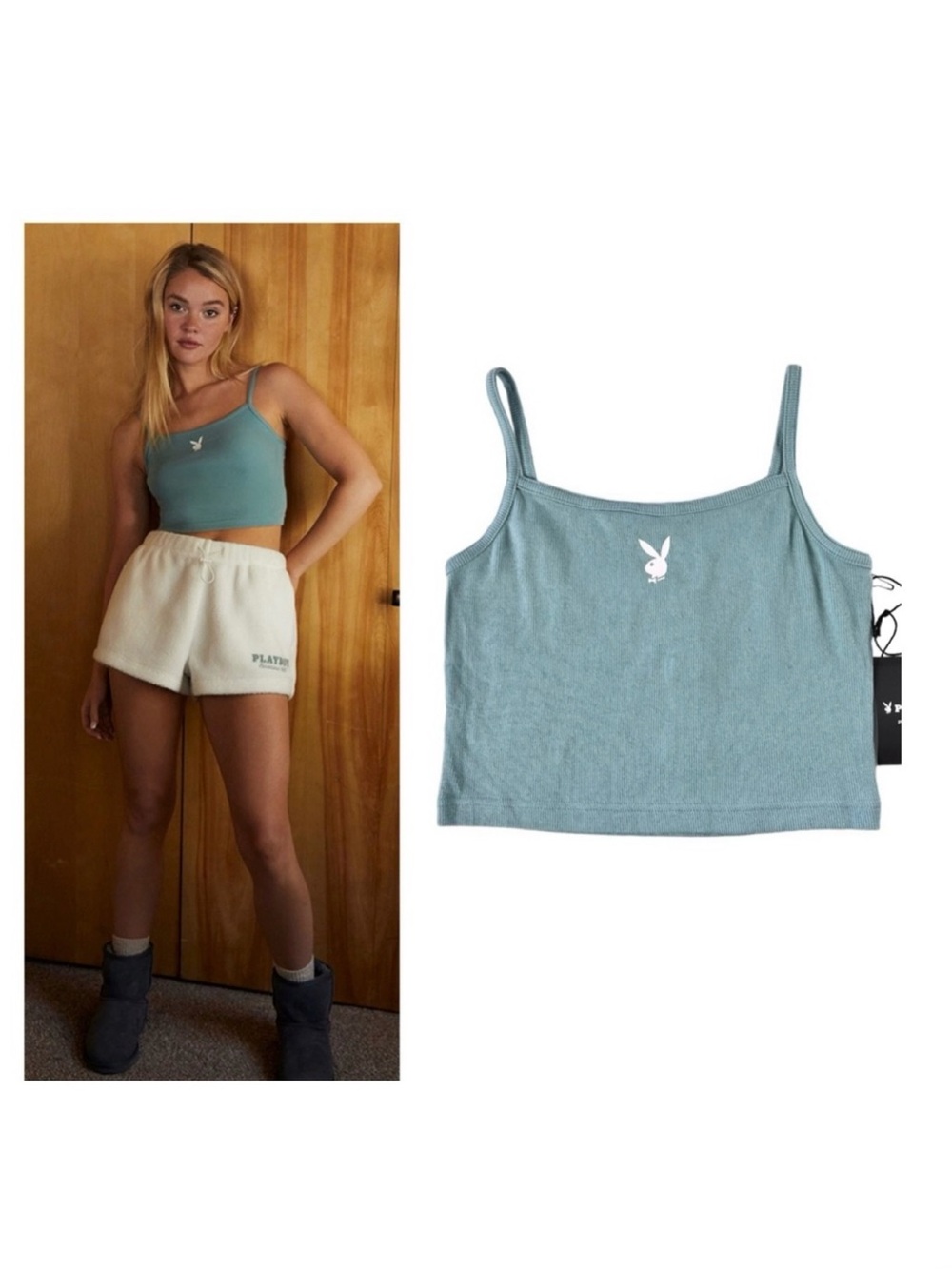 Playboy By PacSun Ribbed Cami Top Medium In Color Seafoam